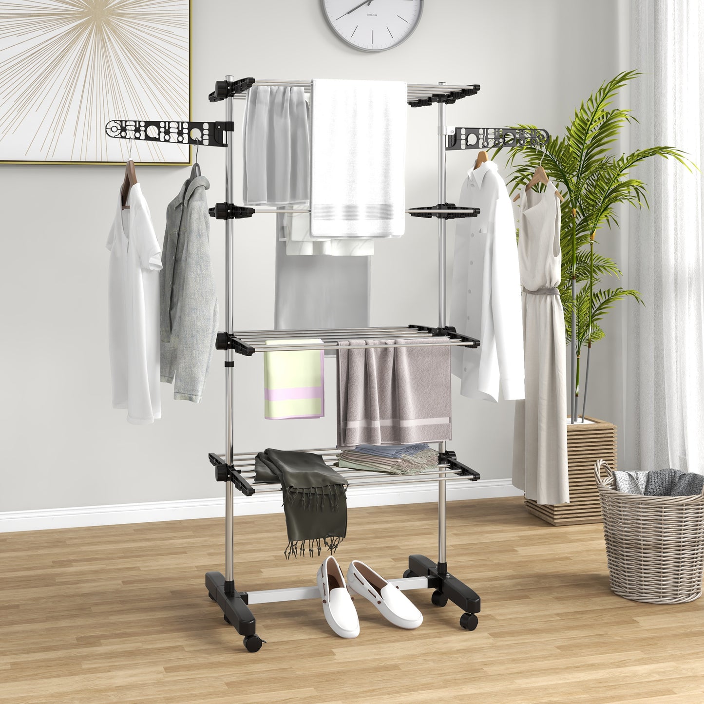 4-Tier Large Clothes Airer Stainless Steel Clothes Drying Rack Black