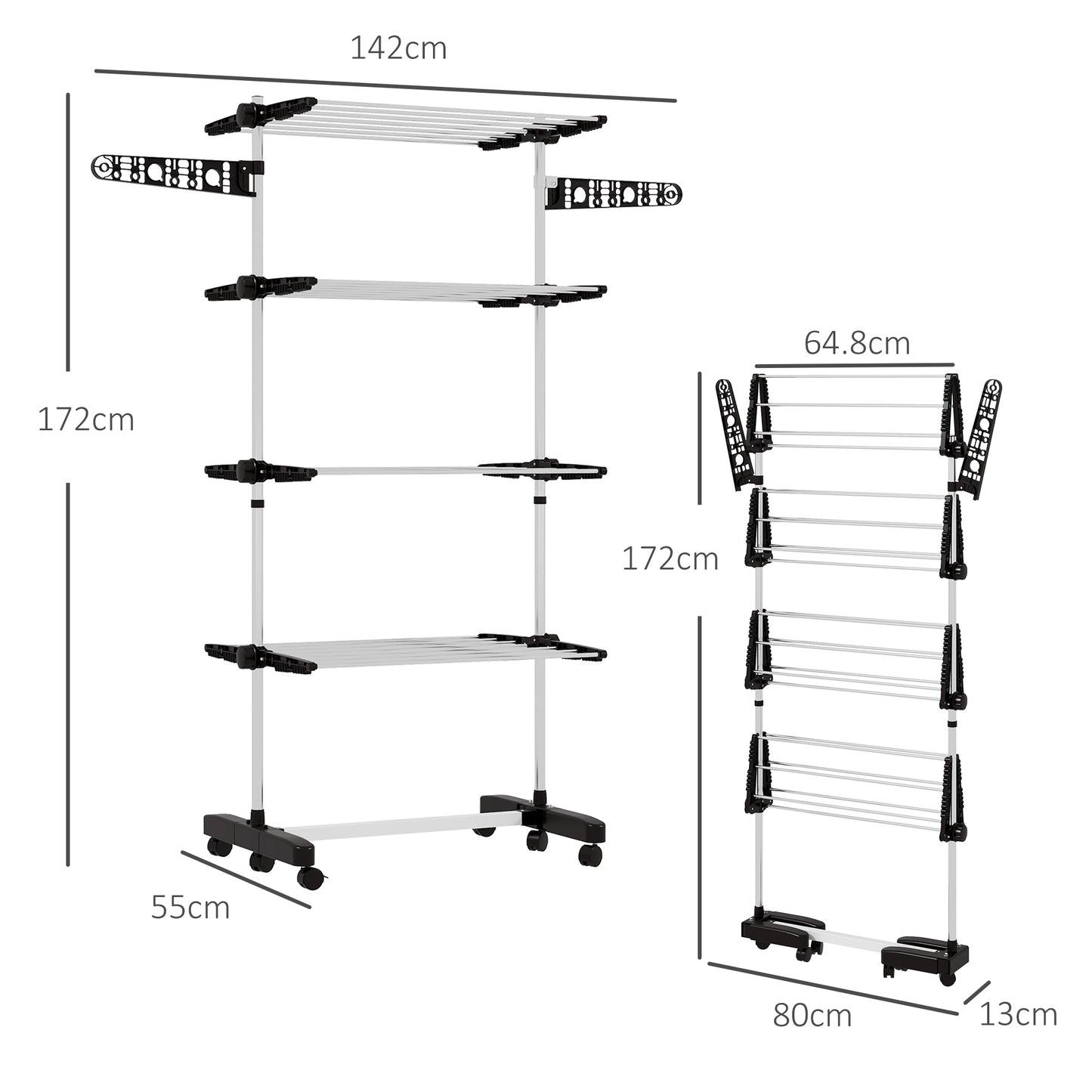 4-Tier Large Clothes Airer Stainless Steel Clothes Drying Rack Black