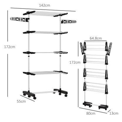 4-Tier Large Clothes Airer Stainless Steel Clothes Drying Rack Black