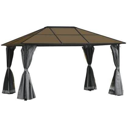 4 x 3(m) Garden Aluminium Gazebo Hardtop Roof Canopy Marquee Party Tent Patio Outdoor Shelter with Mesh Curtains & Side Walls - Grey