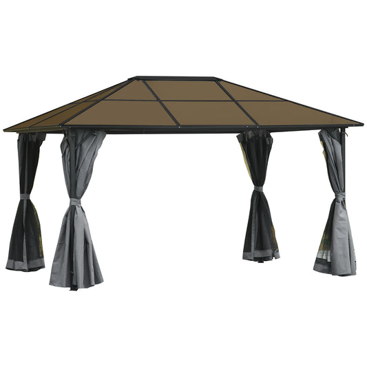4 x 3(m) Garden Aluminium Gazebo Hardtop Roof Canopy Marquee Party Tent Patio Outdoor Shelter with Mesh Curtains & Side Walls - Grey
