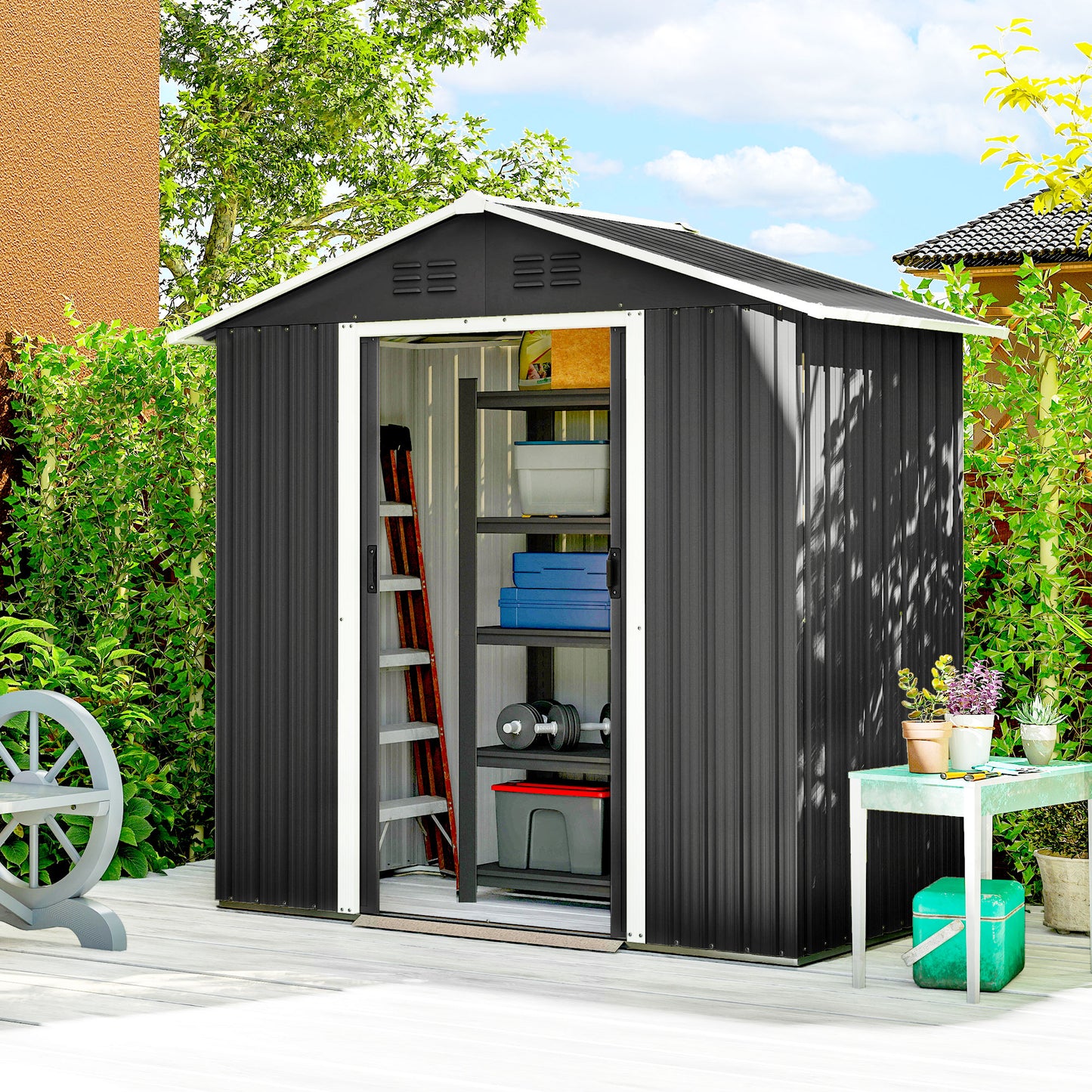 6.5x3.5ft Metal Garden Shed for Garden, Dark Grey