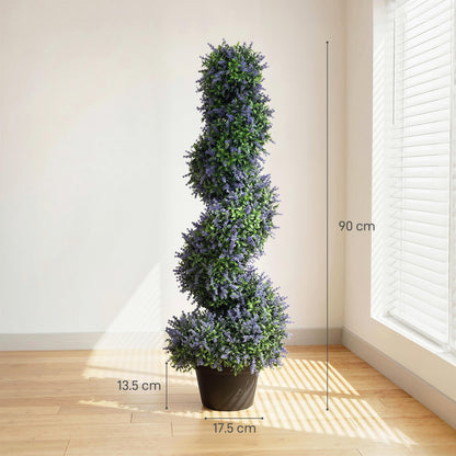 Artificial Lavender Topiary Tree with 315 Leaves and 315 Flowers, Set of 2