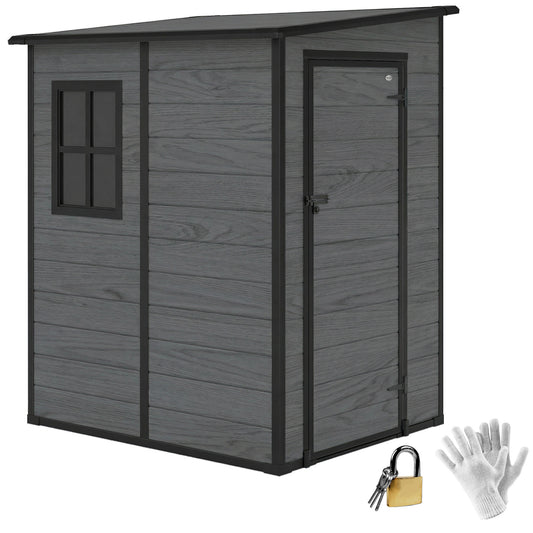 Lean to Garden Shed, Plastic Tool Storage House w/ Lockable Door