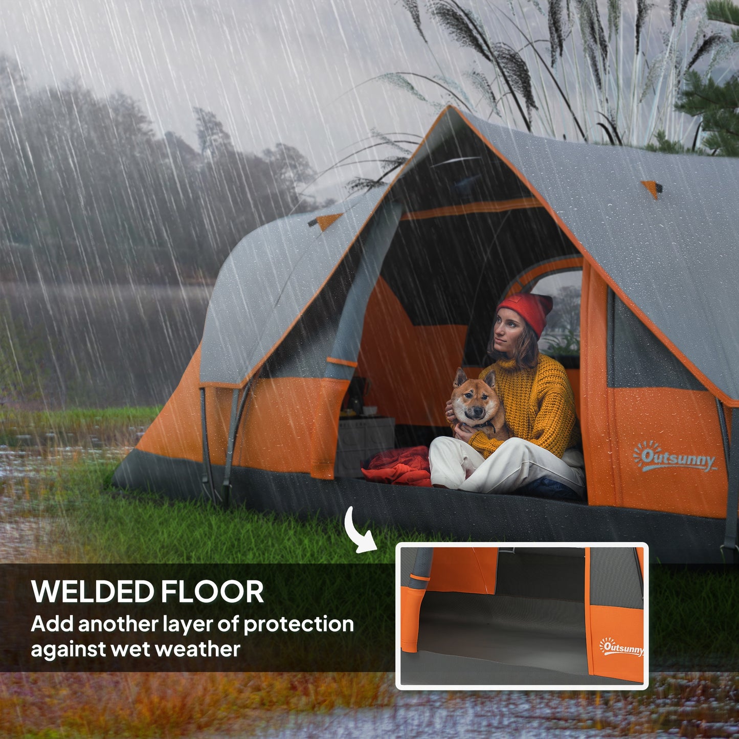 5-6 Man Camping Tent with Bag, Fibreglass and Steel Frame, Orange