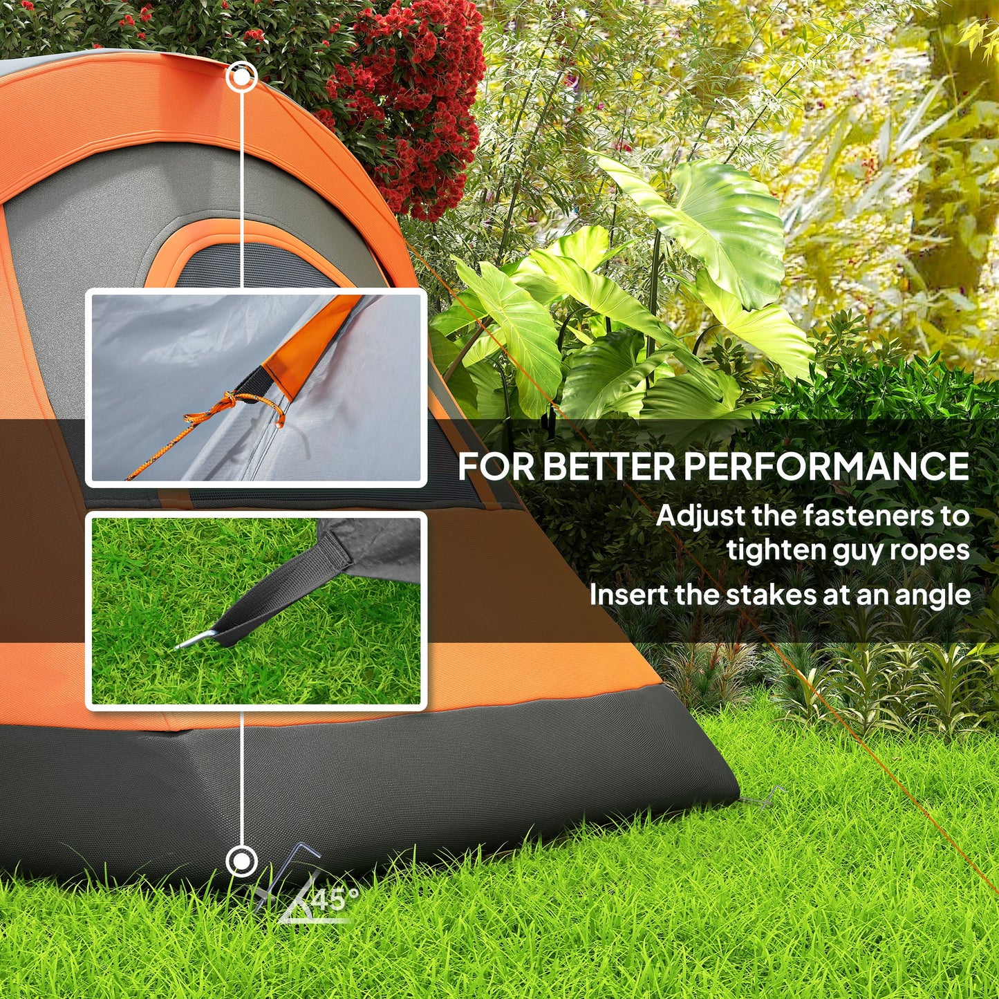 5-6 Man Camping Tent with Bag, Fibreglass and Steel Frame, Orange