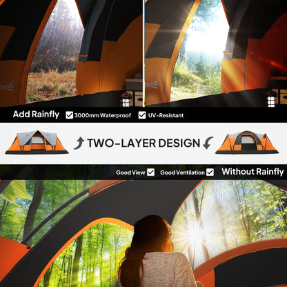 5-6 Man Camping Tent with Bag, Fibreglass and Steel Frame, Orange