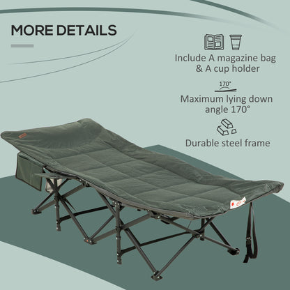 Camping Bed w/ Carry Bag, Magazine Bag & Cup Holder, Grey