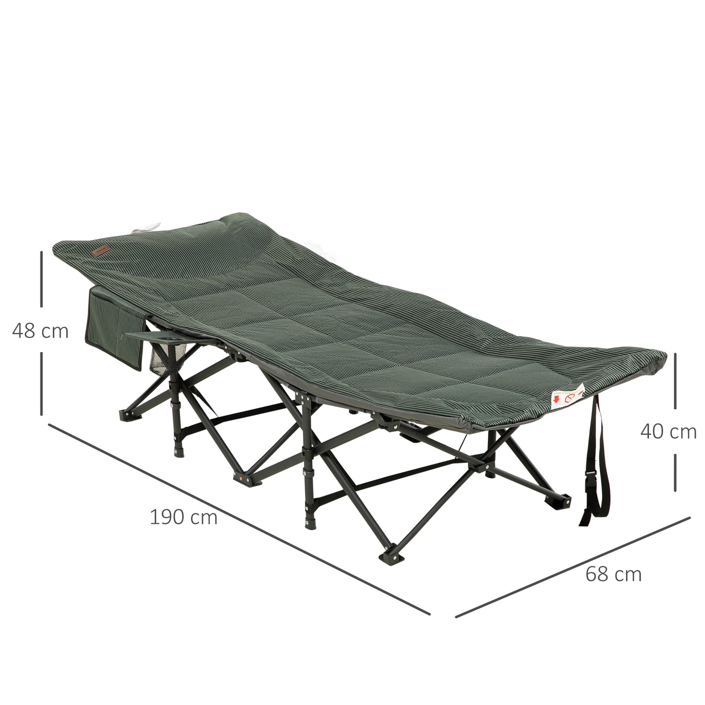Camping Bed w/ Carry Bag, Magazine Bag & Cup Holder, Grey