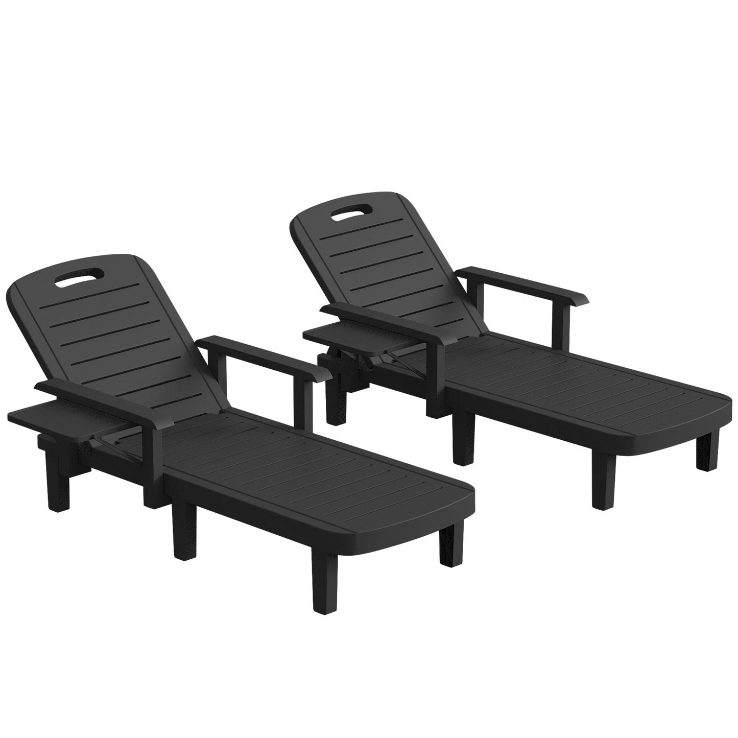 Set of 2 Resin Reclining Sun Loungers for Garden, Black