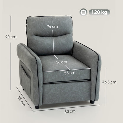 Armchair, Faux Leather Accent Chair with Thicken Cushion, Grey