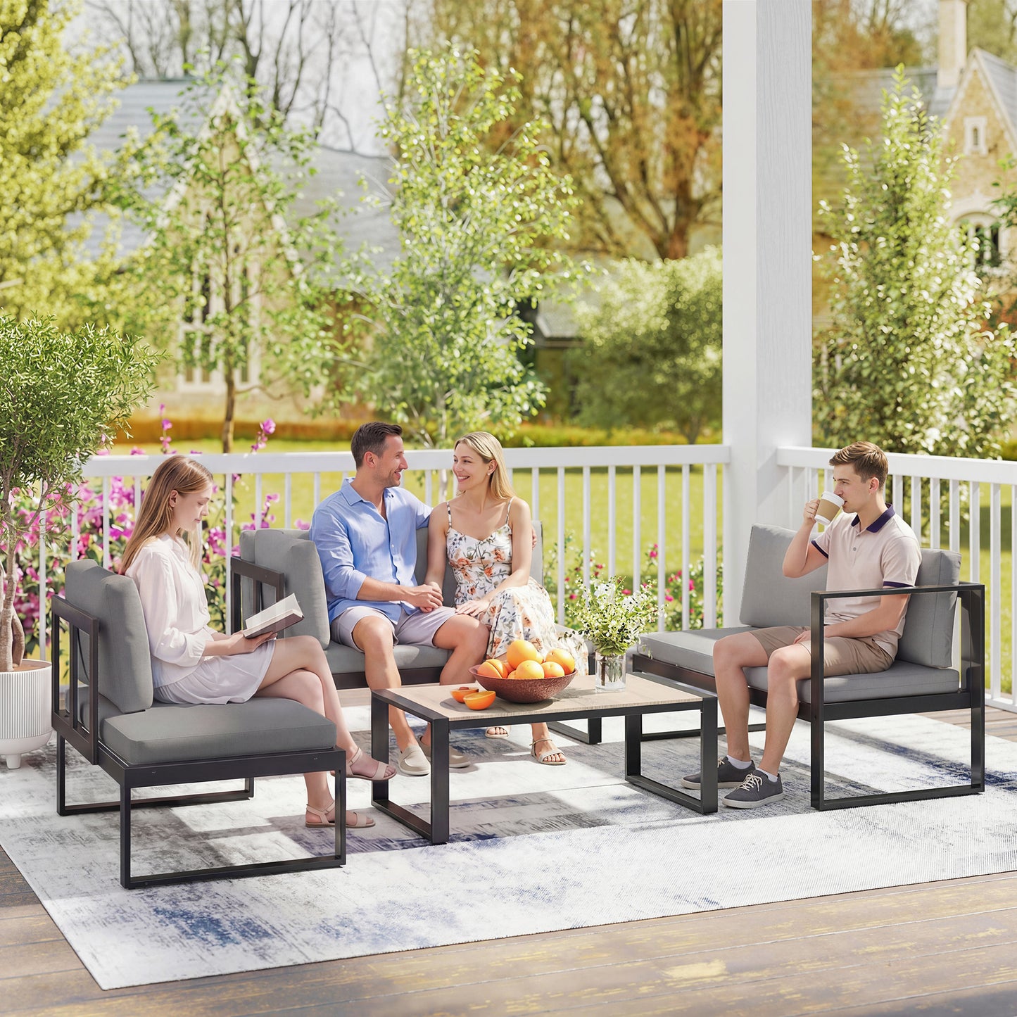 Garden Sofa Set with 2 Loveseats, Armless Chair, Coffee Table