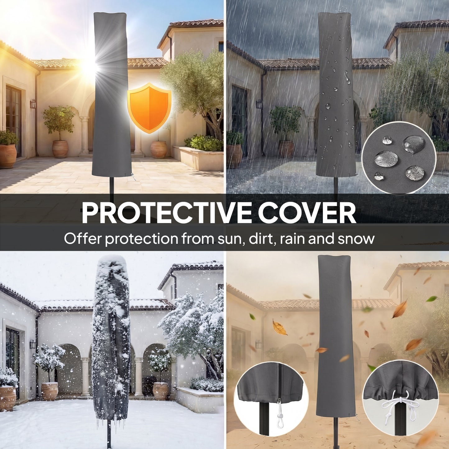 3 m Cantilever Parasol Solar LED Lights, Light Grey