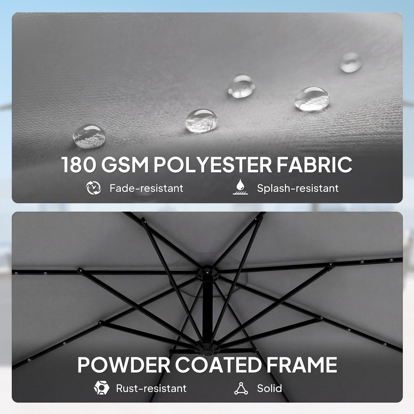 3 m Cantilever Parasol Solar LED Lights, Light Grey