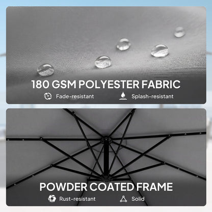 3 m Cantilever Parasol Solar LED Lights, Light Grey