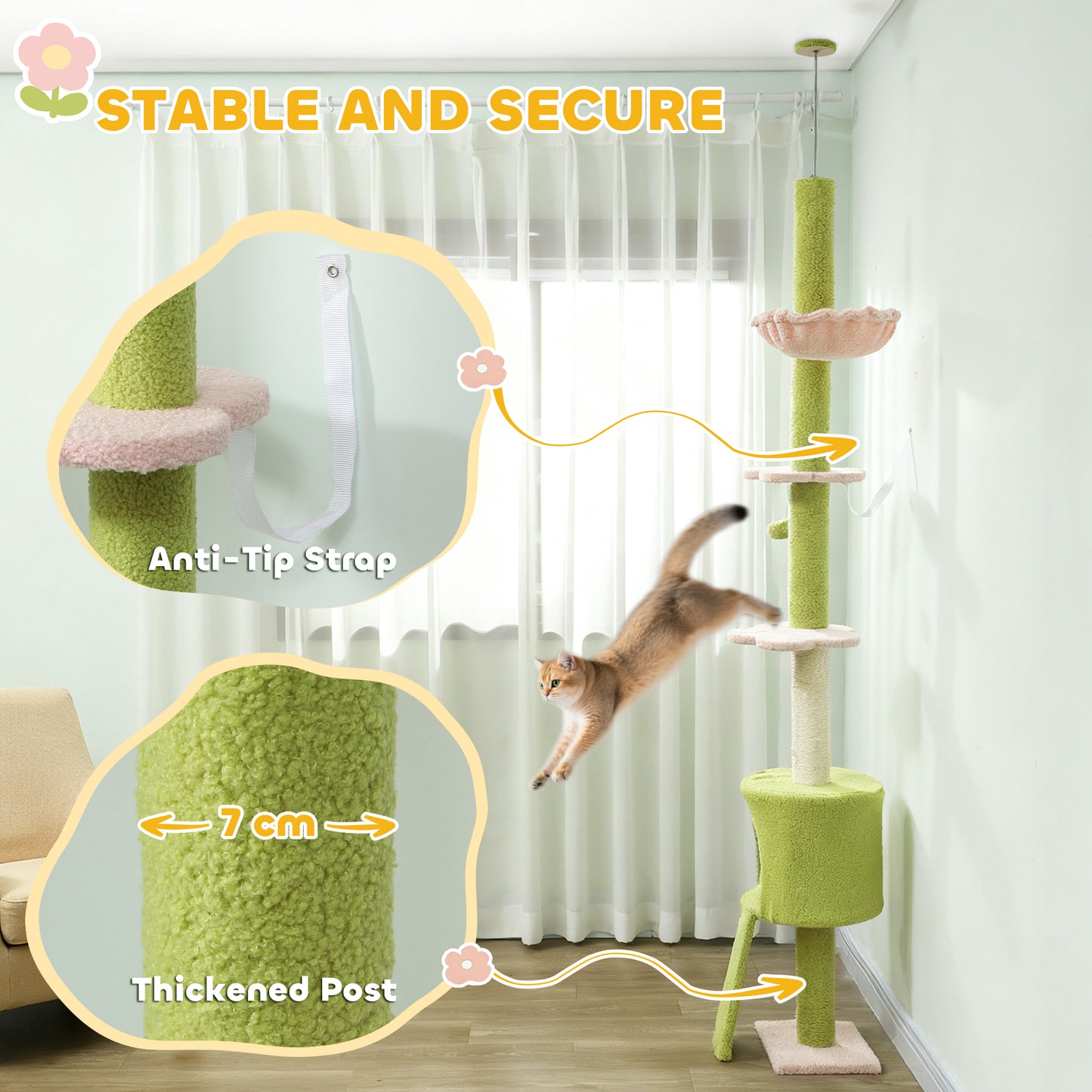 Floor to Ceiling Cat Tree Adjustable Height 220-240 cm Cat Tower
