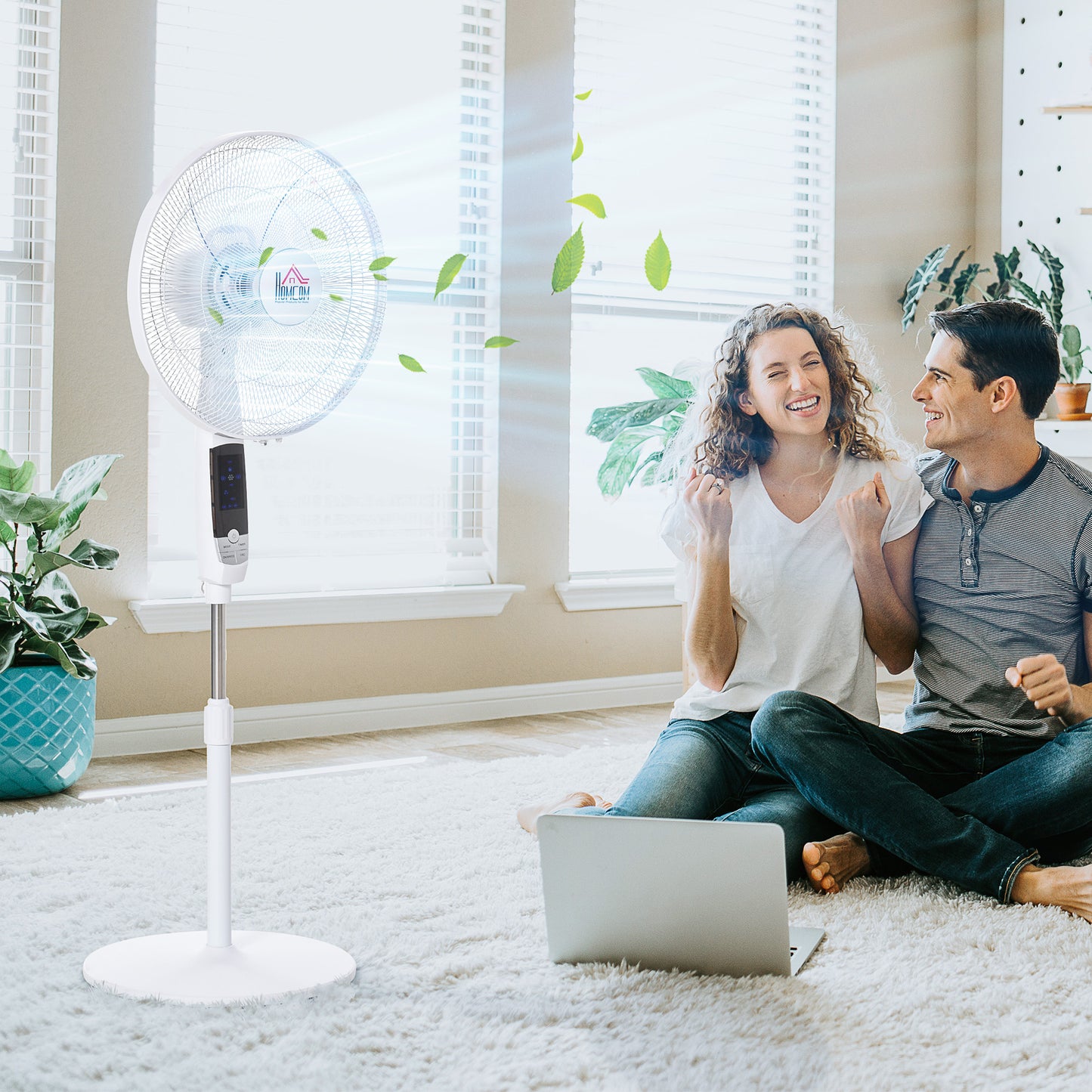 16'' Pedestal Fan Height Adjustable 85 Degree Oscillation LED Panel