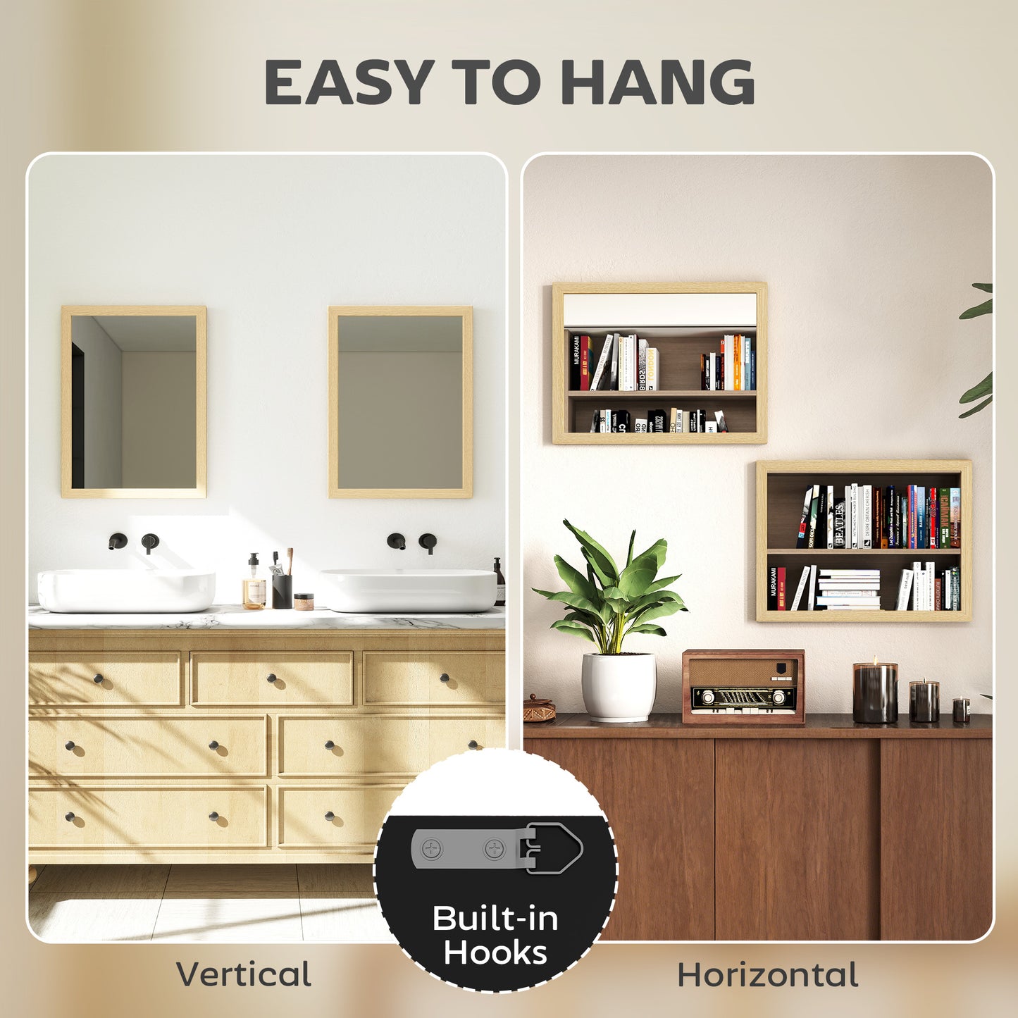 30 x 40 cm Wall Bathroom Mirror, Vanity Mirror, Set of 2, Natural