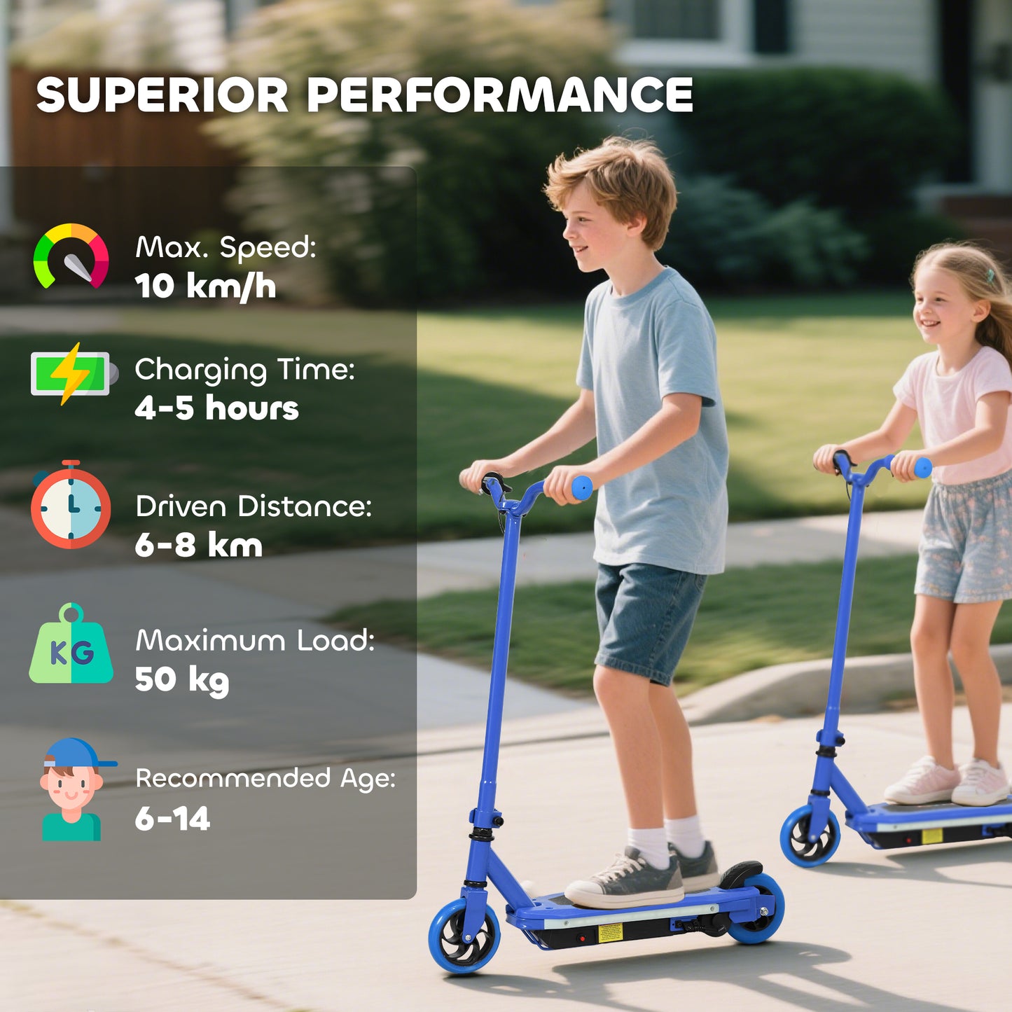 Electric Scooter for Ages 6-14 Years, with Colourful Lights, Blue