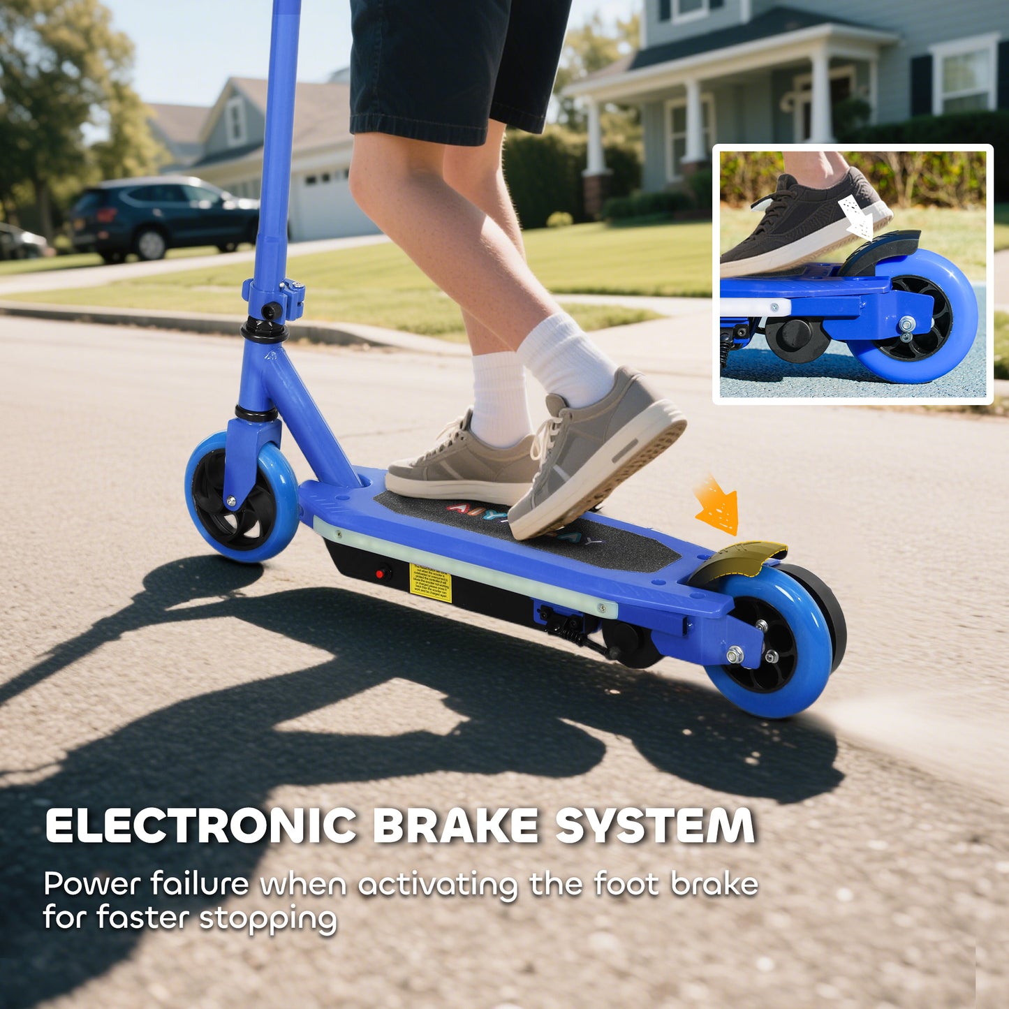 Electric Scooter for Ages 6-14 Years, with Colourful Lights, Blue