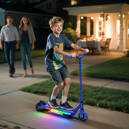 Electric Scooter for Ages 6-14 Years, with Colourful Lights, Blue