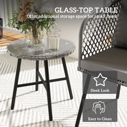 3 Piece Rattan Bistro Set with Cushions, Grey