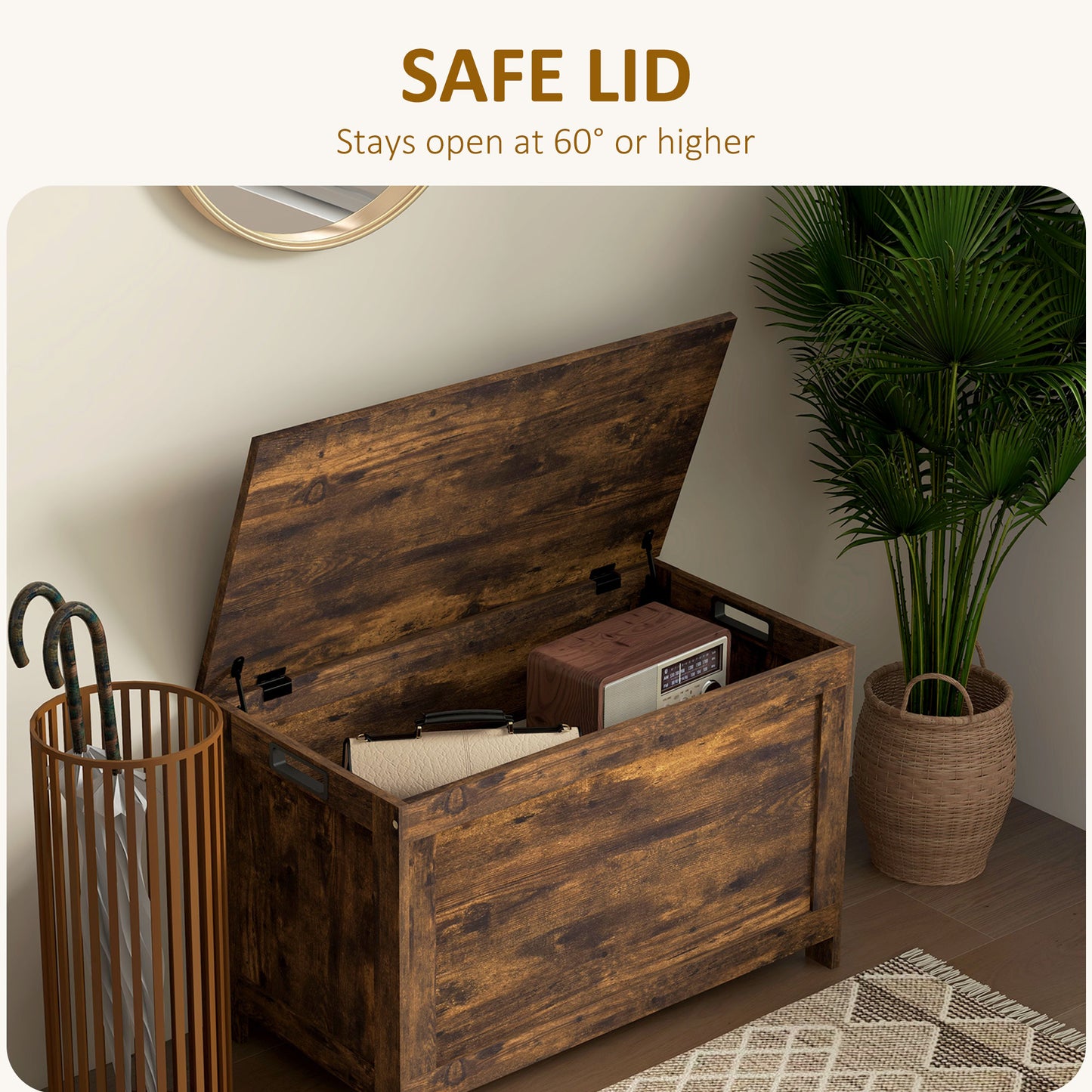 Storage Chest with 2 Safety Hinges, Storage Bench for Living Room
