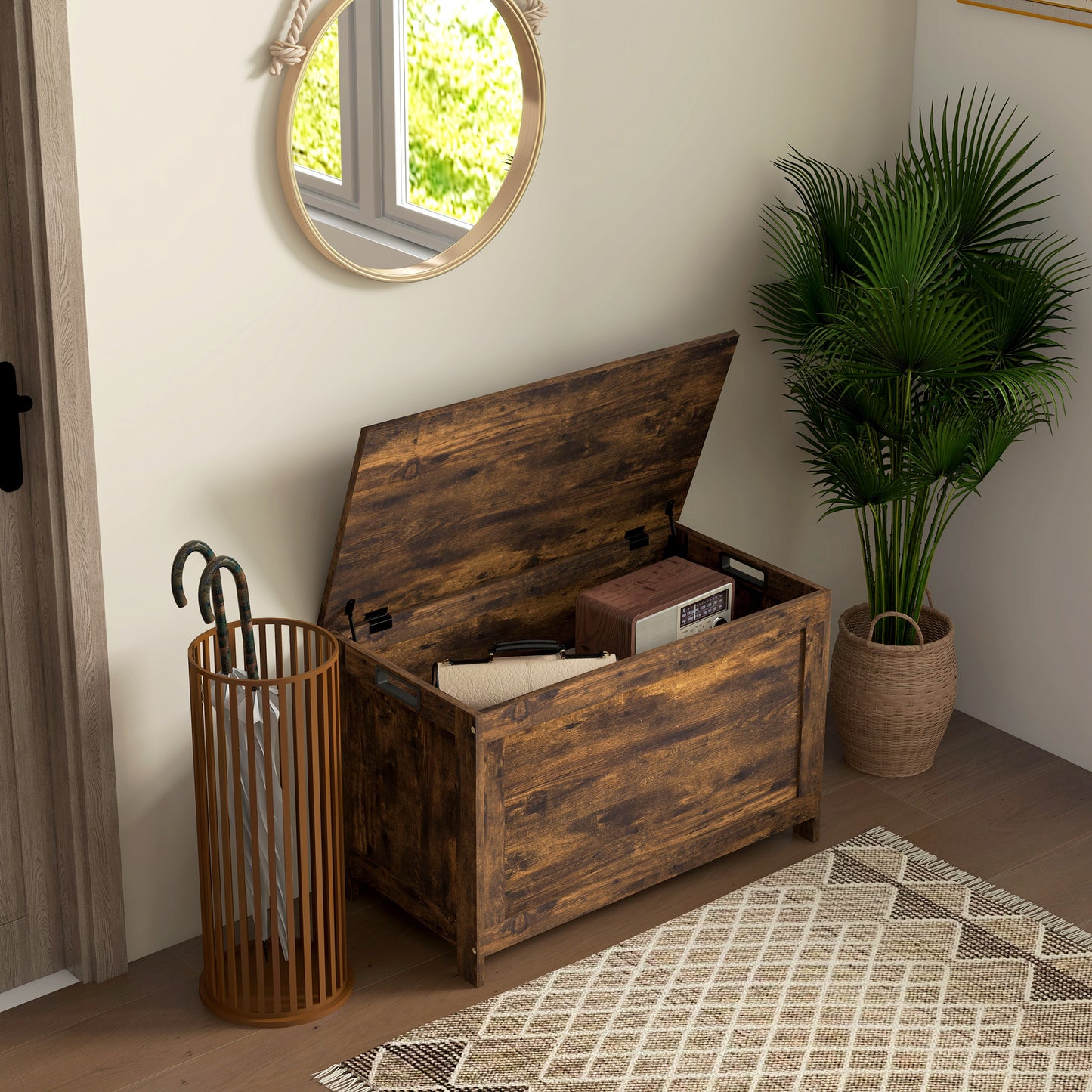 Storage Chest with 2 Safety Hinges, Storage Bench for Living Room