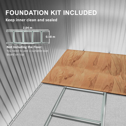 7 x 4ft Galvanised Steel Garden Shed with Foundation Kit, Grey