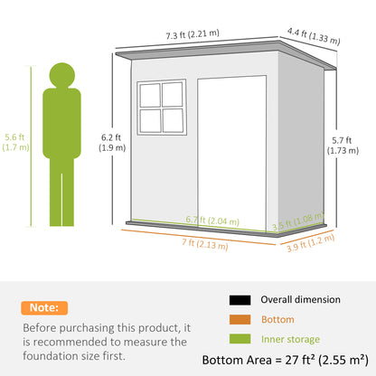 7 x 4ft Galvanised Steel Garden Shed with Foundation Kit, Grey