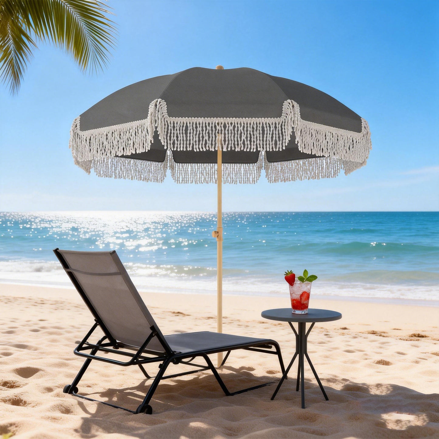 1.7 m Beach Umbrella, Adjustable Height Portable Parasol, Grey