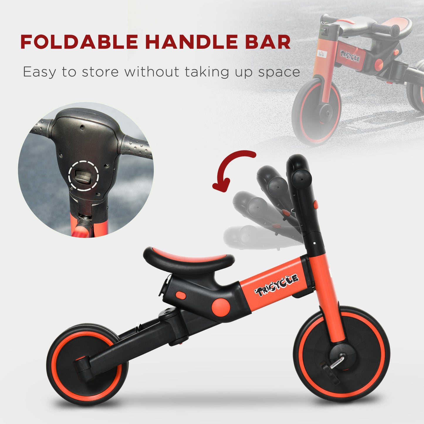 4-in-1 Tricycle for Kids, Baby Trike with Adjustable Push Handle, Detachable Foot Rest for 18-60 Months, Red