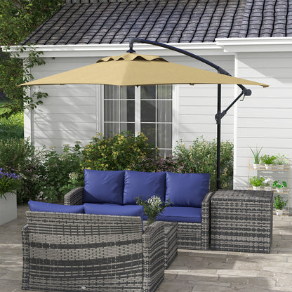 3x2m Cantilever Parasol with Cross Base, Banana Parasol with Crank Handle and 6 Ribs, Rectangular Hanging Patio Umbrella