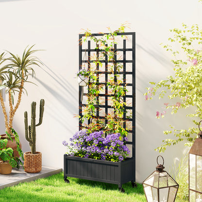 Wooden Trellis Planter, Raised Garden Bed with Wheels, Grey