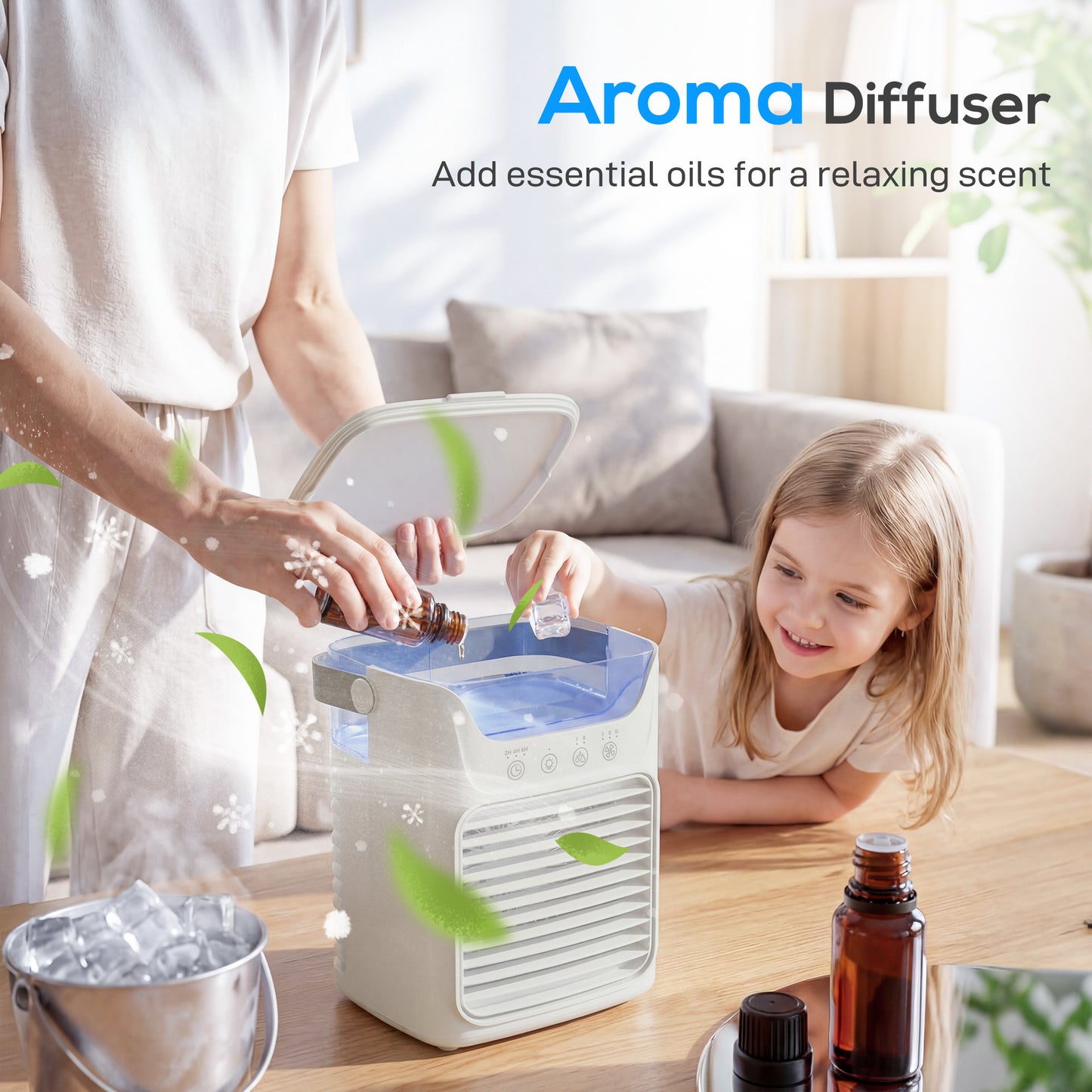 4-in-1 Mini Air Cooler, Portable Air Conditioner for Bedroom, Grey