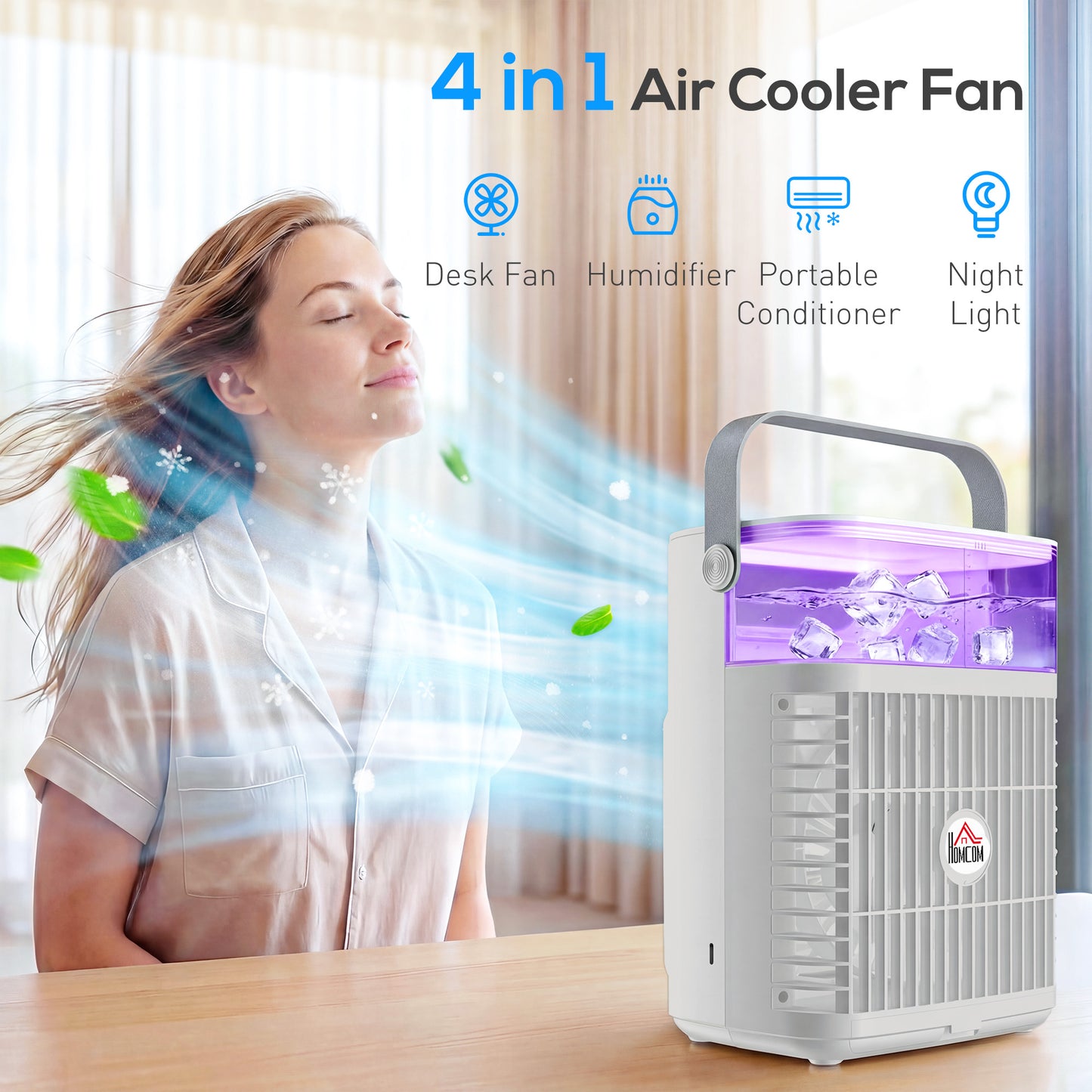 4-in-1 Mini Air Cooler, Portable Air Conditioner for Bedroom, Grey