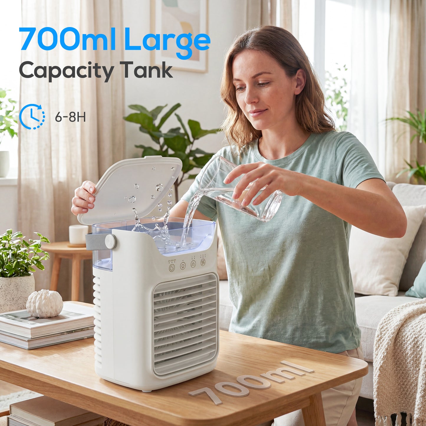 4-in-1 Mini Air Cooler, Portable Air Conditioner for Bedroom, Grey