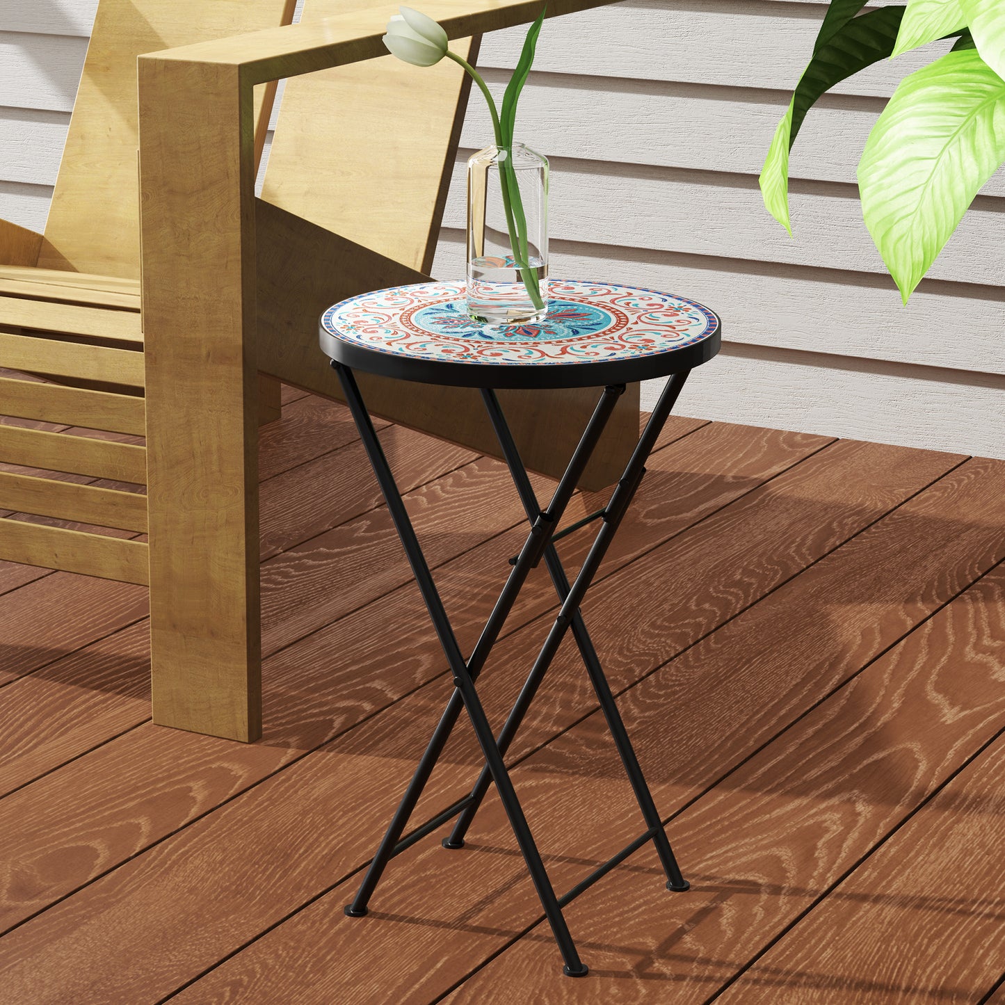 Mosaic Garden Table, 35.5cm Folding Coffee Table, Multicolour