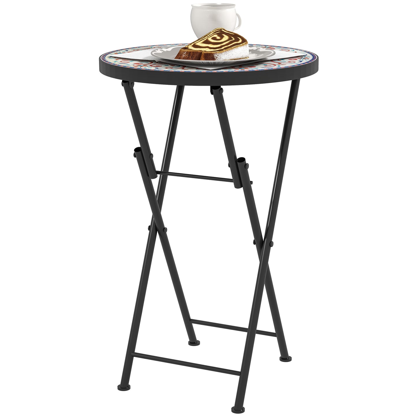 Mosaic Garden Table, 35.5cm Folding Coffee Table, Multicolour