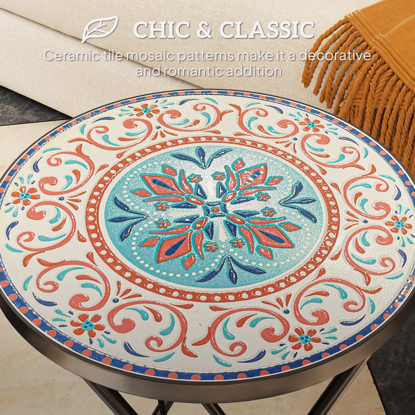 Mosaic Garden Table, 35.5cm Folding Coffee Table, Multicolour