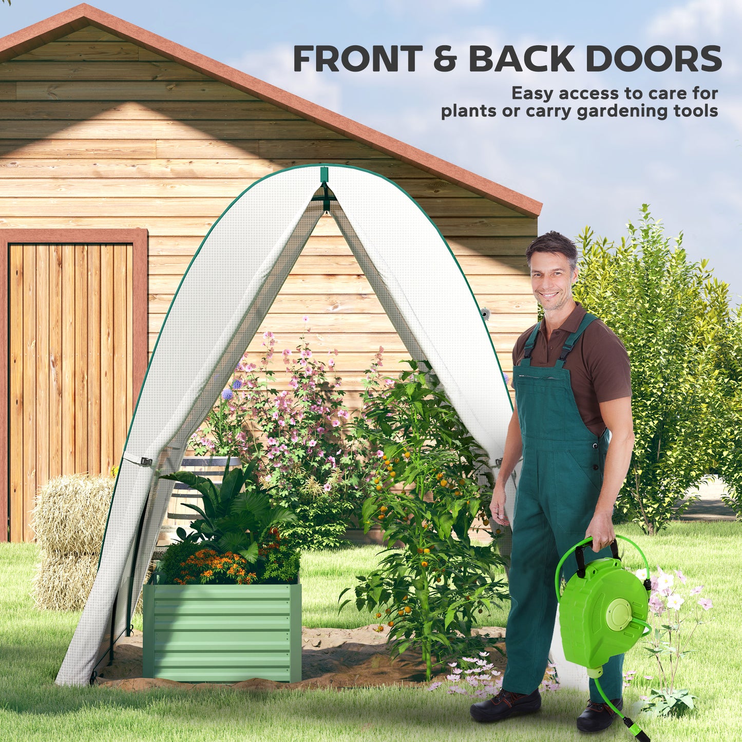 Portable Greenhouse Gardening Plant Hot House with 2 Doors, White
