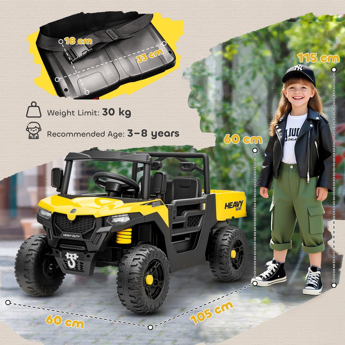12V Kids Ride on Car, Kids UTV with Electric Dump Bed, Yellow