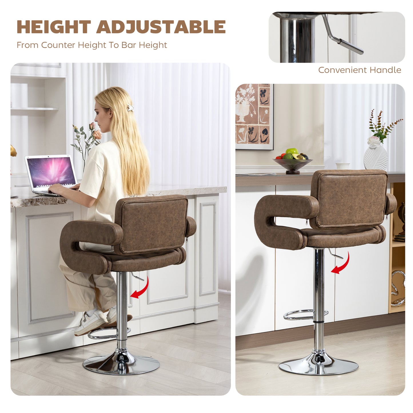 Bar Stools Set of 2 Adjustable Swivel Bar Chairs with Backrest