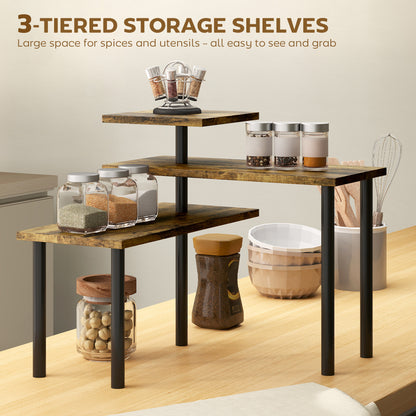 3-Tier Kitchen Countertop Organizer for Spice Rack,Rustic Brown