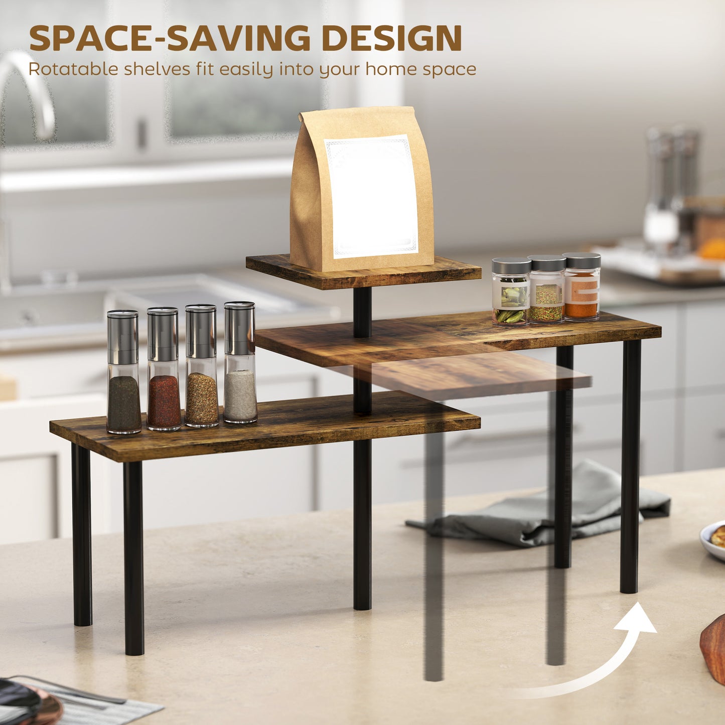 3-Tier Kitchen Countertop Organizer for Spice Rack,Rustic Brown
