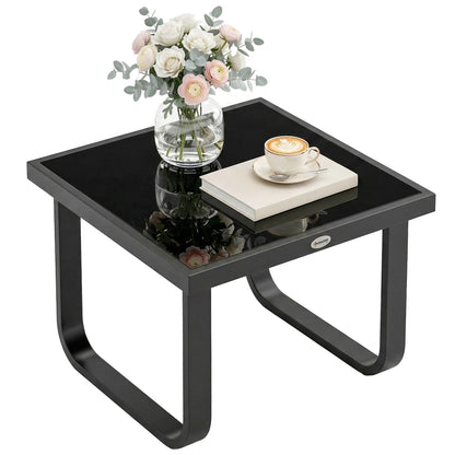 Garden Coffee Table Outdoor Side Table with Glass Top Black