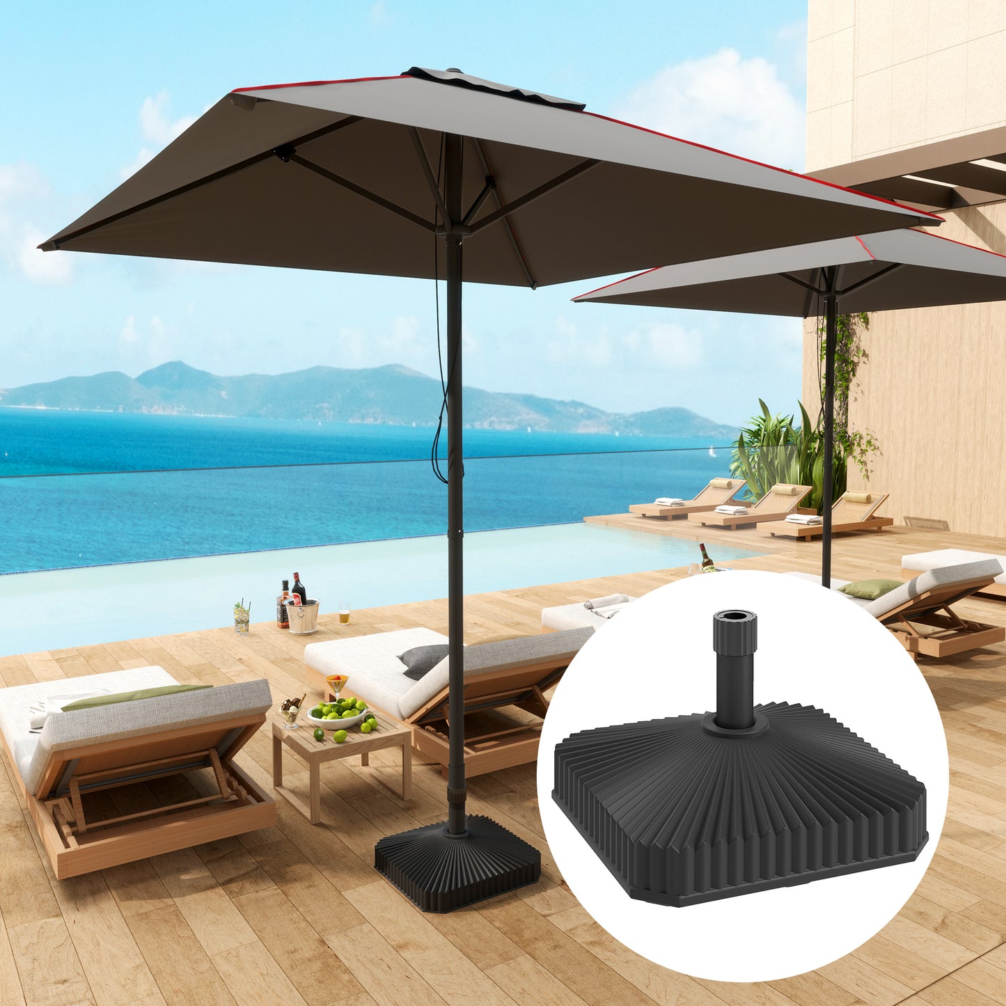 Patio Parasol Base Umbrella Stand, Sand/Water Filled, Black