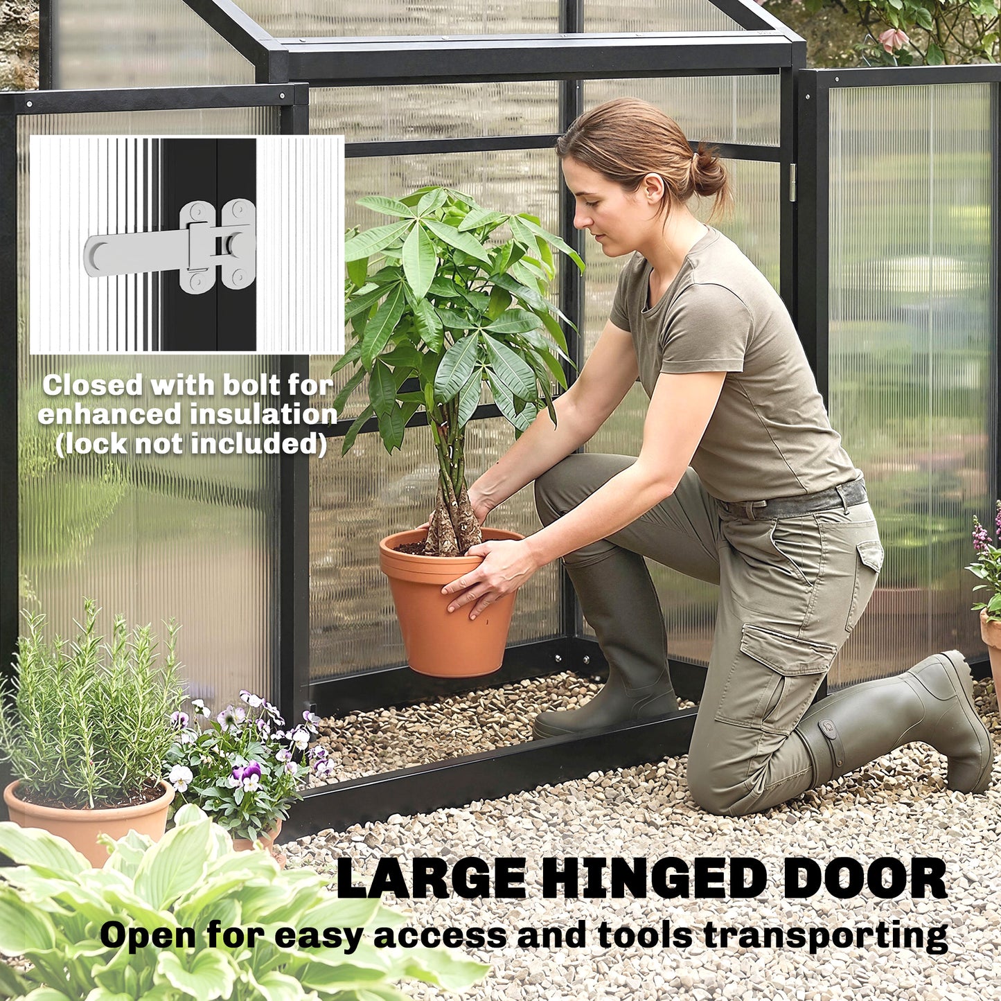 Polycarbonate Greenhouse with Door, Aluminium Walk-in Greenhouse