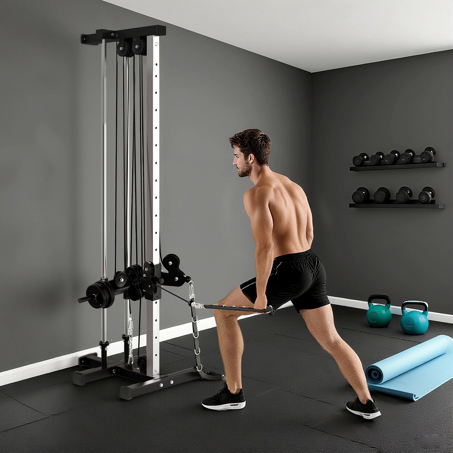 Wall Mount Cable Station with 15 Positions Adjustable Dual Pulleys