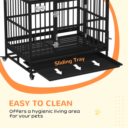 43" Heavy Duty Dog Crate on Wheels w/ Removable Tray, Openable Top